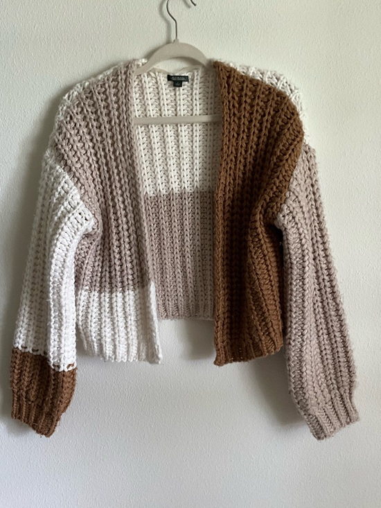 wild fable Sweaters - wild fable Colorblock Chunky Cardigan - Cream, Beige & Brown Small